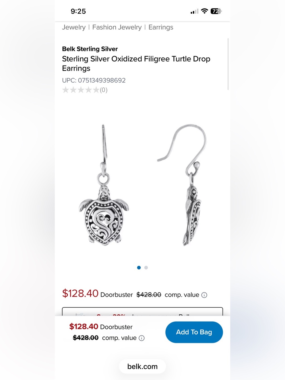 Athra NJ Sterling Silver Filigree Turtle Drop Earrings NWOT - Picture 6 of 6